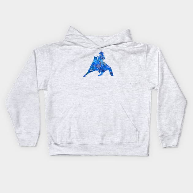 Barrel racing rider blue art Kids Hoodie by Yahya Art